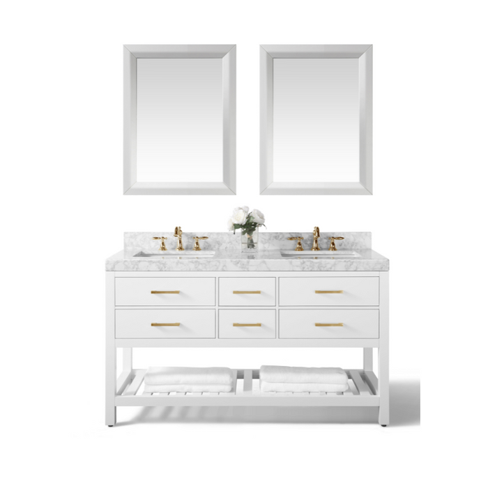 Elizabeth 60 inch Bathroom Vanity Set with Sink and Carrara White Marbel Top Cabinet Set and two 24 inch Mirrors