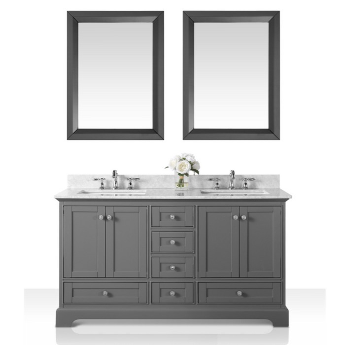 Audrey 72 inch Bathroom Vanity with Sink and Carrara White Marble Cabinet set with 2 - 24 inch Mirrors