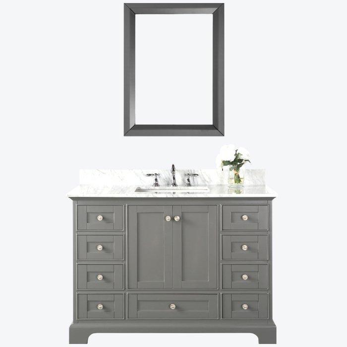 Audrey 48 inch Bathroom Vanity with Sink and Carrara White Marble Top Cabinet Set and 28 inch Mirror