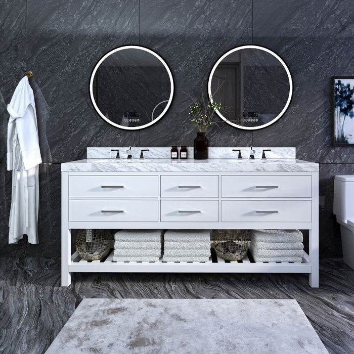 Elizabeth 72 inch Bathroom Vanity with Sink and Carrara White Marble Top Cabinet