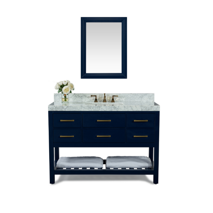 Elizabeth 48 inch Bathroom Vanity With Sink and Carrara White Marble Top Cabinet Set with 28 inch Mirror