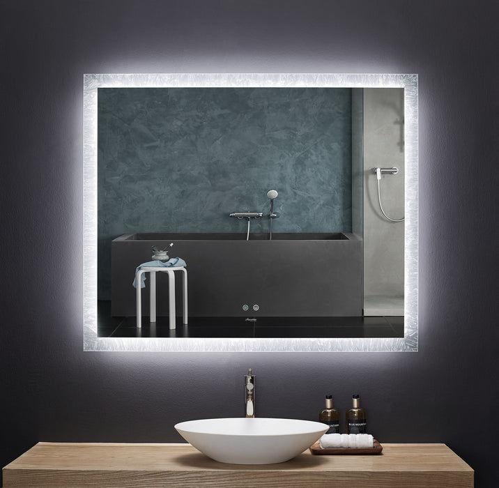 FRYSTA 48 Inch Frameless LED Mirror Rectangular Mirror Lighted Bathroom Vanity with Dimmer and Defogger