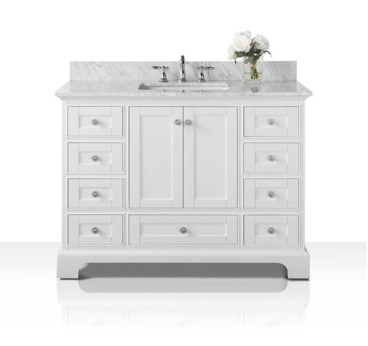 Audrey 48 inch Bathroom Vanity with Sink and Carrara White Marble Top Cabinet Set and 28 inch Mirror