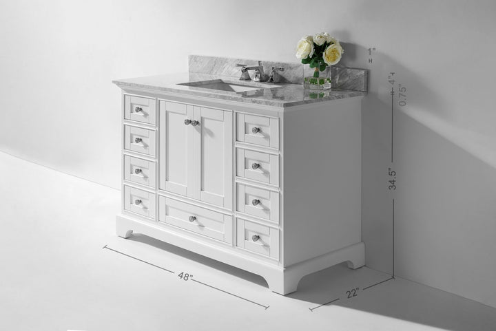Audrey 60 inch Bathroom Vanity with Sink and Carrara White Marble Top Cabinet Set