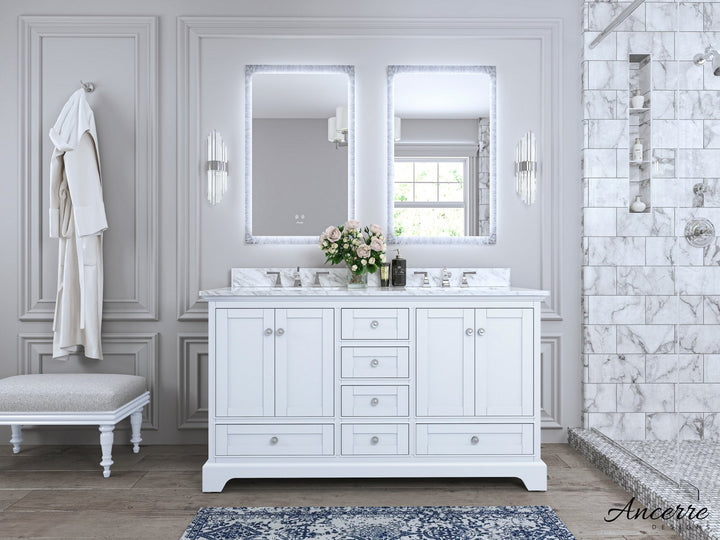 Audrey 60 inch Bathroom Vanity with Sink and Carrara White Marble Top Cabinet Set