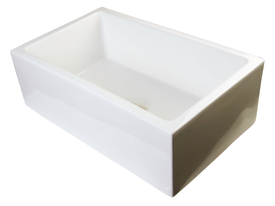 ALFI brand AB3018SB-W  30" White Smooth Apron Solid Thick Wall Fireclay Single Bowl Farm Sink