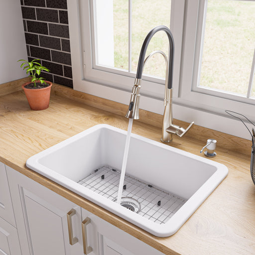 ALFI brand ABF2718UD-W White 27" x 18" Fireclay Undermount / Drop In Firelcay Kitchen Sink White