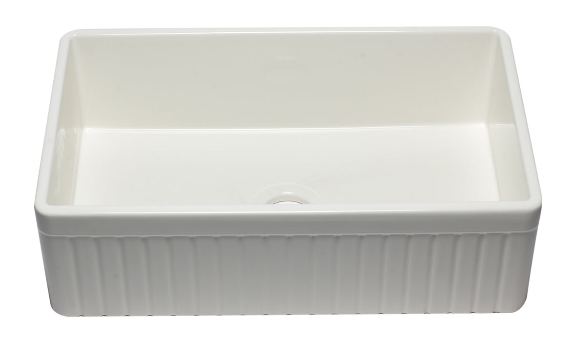ALFI brand AB532-W 33" White Single Bowl Fluted Apron Fireclay Farm Sink